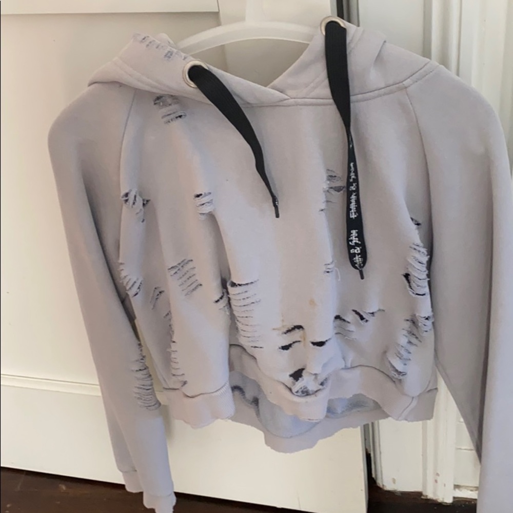 grey distressed cropped sweatshirt